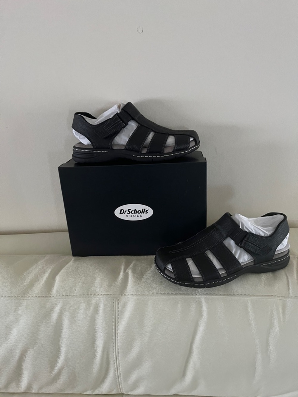 Dr. Scholl's Black Leather Fisherman Sandals for Men
